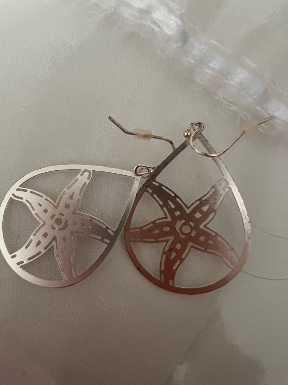 Silver Starfish Cutout Drop Earrings - Unbranded
